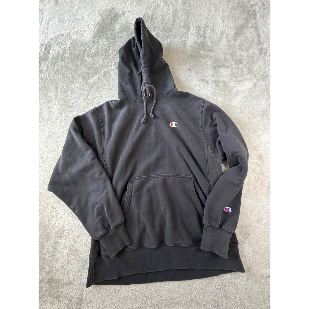 Champion Reverse Weave Hoodie Mens Medium Black Pullover Sweatshirt